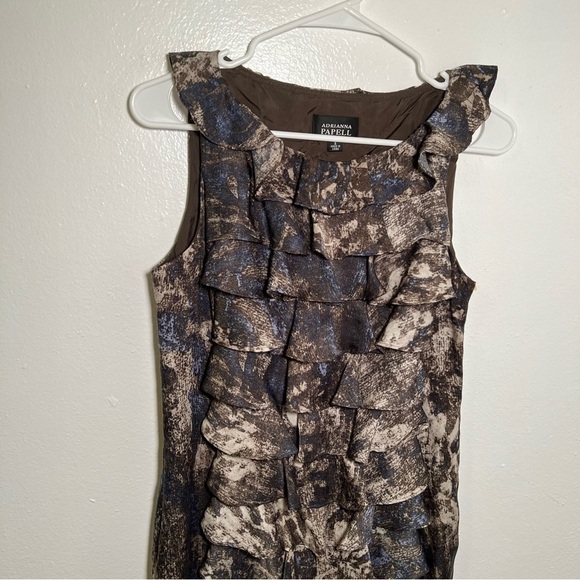 Adrianna Papell Sleeveless Sheath Dress Brown Ruffle - Picture 3 of 12